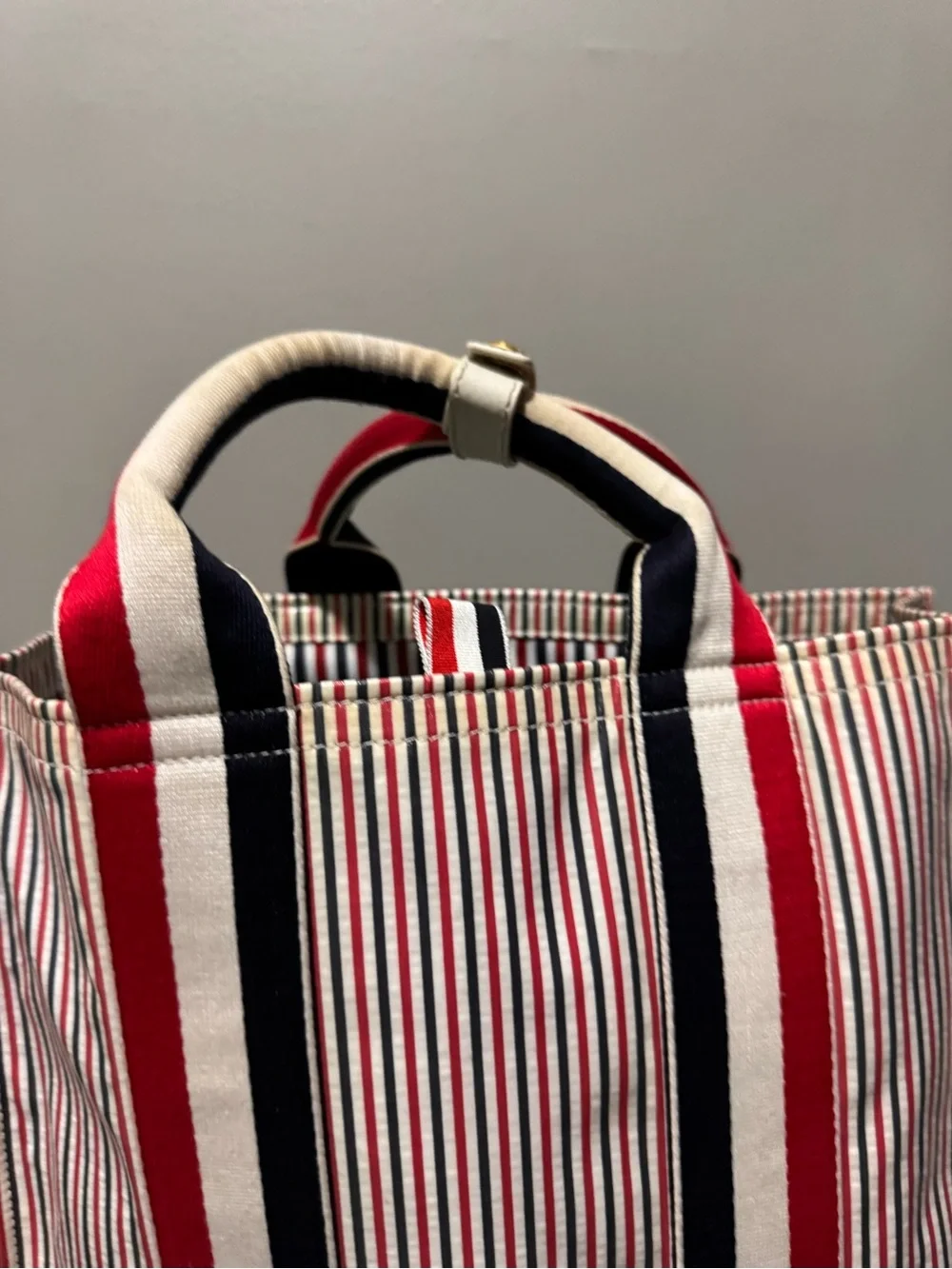 Thom Browne Striped Tote Bag Red White Blue Large Canvas Leather Shopper